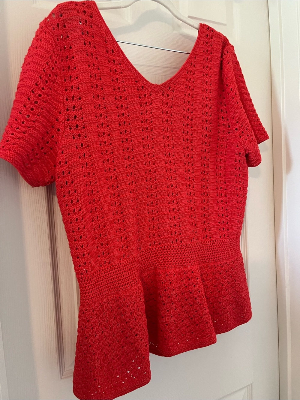 Talbots Red Knit Peplum Short Sleeve Top